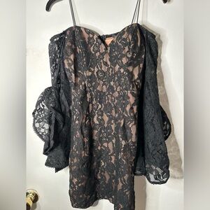 NWT Fashion Nova Black Lace Overlay Dress with Nude Lining